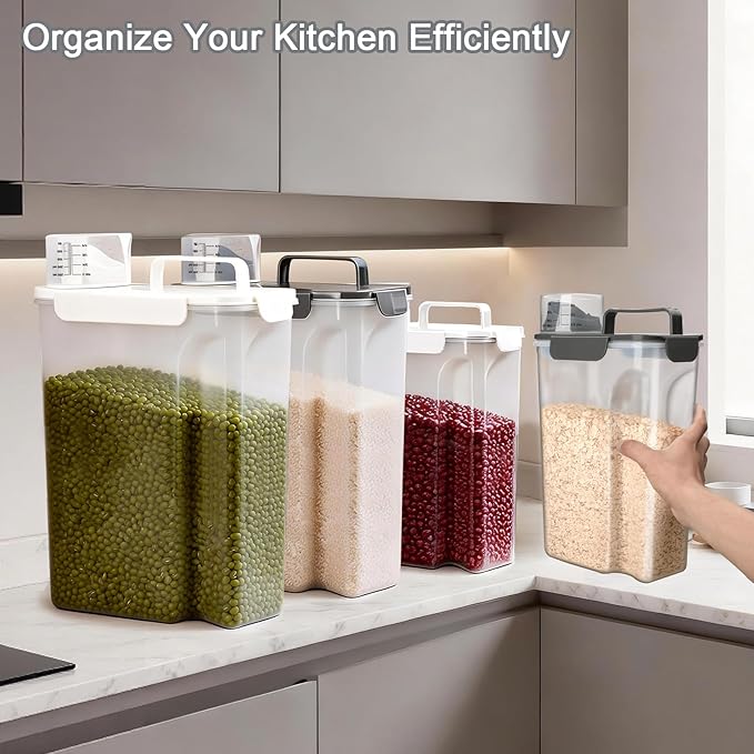 Komzon Rice Storage Containers, Rice dispenser with Pouring Spout Portable Handle for Flour, Pasta, Grain and Baking, Pet Dog Cat Bird Food Container 20 LB Grey