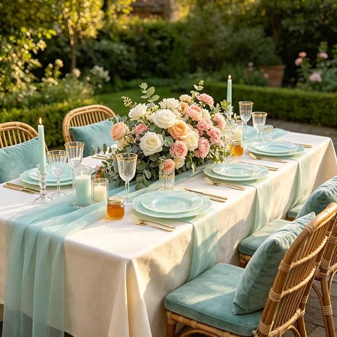 WDF 60pcs Mint Green Plastic Plates - Baroque Dinner Plates Including 30 Green Plates Disposable10.25inch, 30 Dessert Plates 7.5inch for Upscale Wedding/Party/Picnic/Spring