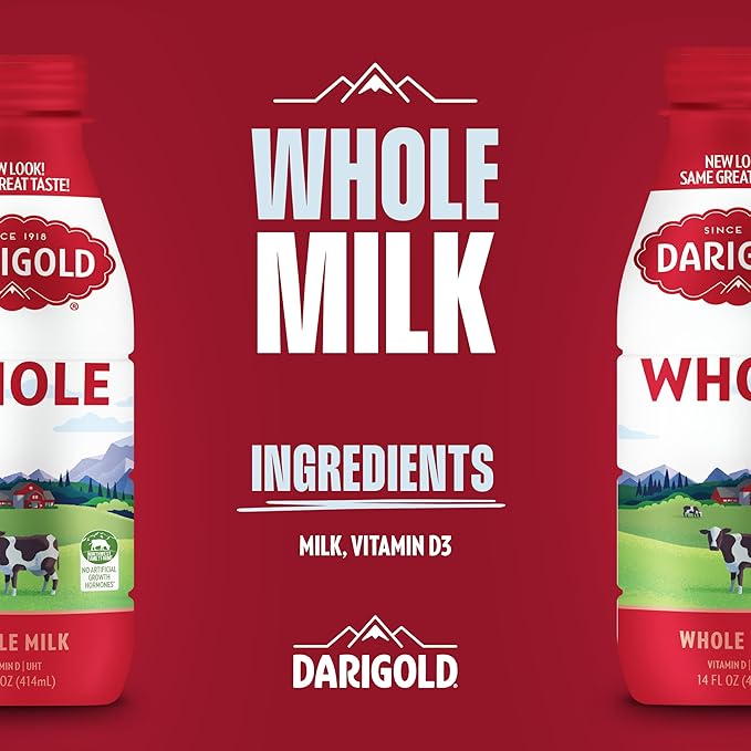 Darigold Shelf Stable Whole Milk Bottle with 12 Essential Nutrients, 15g Protein, rsBT Free - 14oz, 12 Pack (Whole)