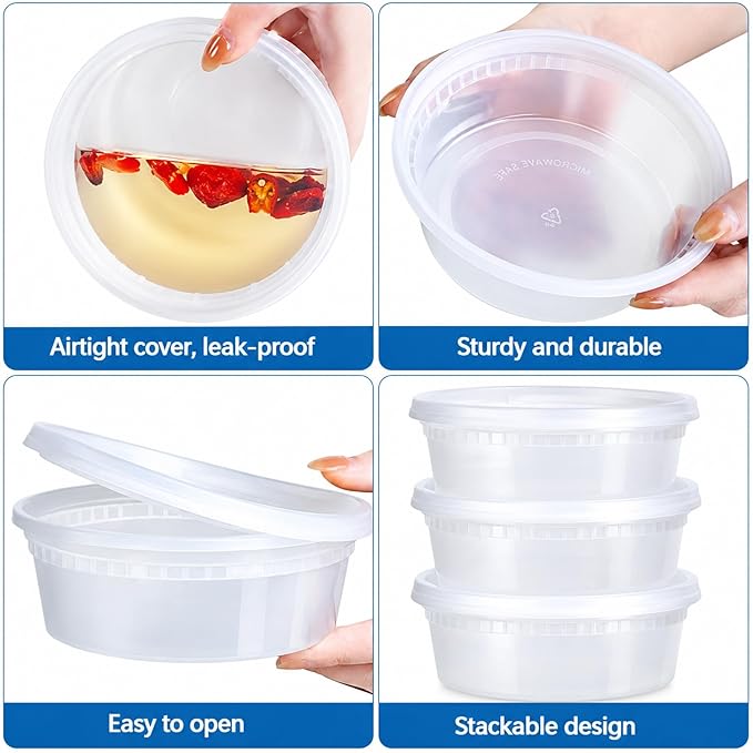 72 Sets (144-Piece) Disposable Food Storage Containers with Lids, BPA-Free, Leakproof, Microwave, Dishwasher and Freezer Safe, Perfect for Everything from Dips and Sauces to Fruits and Full Meals.