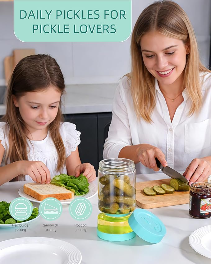 ZENS Pickle Jar with Strainer Flip, 37oz Pickle Container Olive Hourglass Jars, Pickle Juice Separator, Airtight Leakproof Lid, Glass Pickling Jars for Jalapeno-Dual Wet-Dry Design