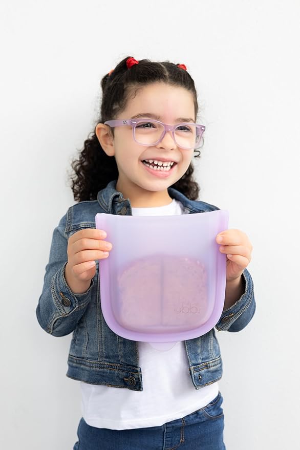 Ubbi Platemate Reusable Silicone Storage Bag, Opens Flat as Placemat, Dishwasher and Freezer-Safe, Lunch Container, Leakproof Sandwich & Snack Bag, Easy to Clean, BPA-Free, Smoothie Purple