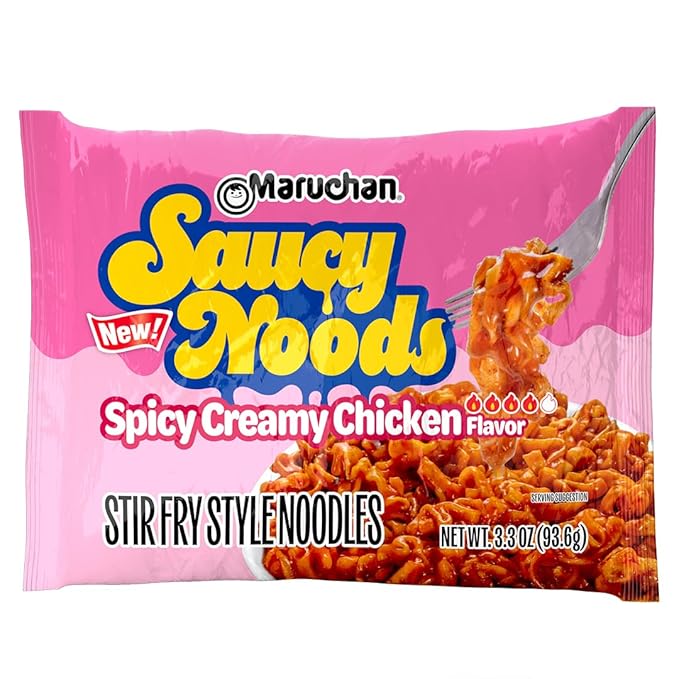 Maruchan Ramen Spicy Creamy Chicken Noodles, Saucy Noods – Stir Fry Style, Bold Korean-Inspired Sauce, Rich Flavor, Made in USA – 3.3 Oz. (20 Pack)