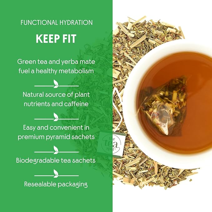 The Tea Spot Organic Keep Fit Green Tea with Yerba Mate and Matcha for Metabolic Support | Blend of Green Tea, Matcha, Yerba Mate, Rooibos, Lemongrass and Lemon Flavor | Caffeine-Free 15 Tea Bags