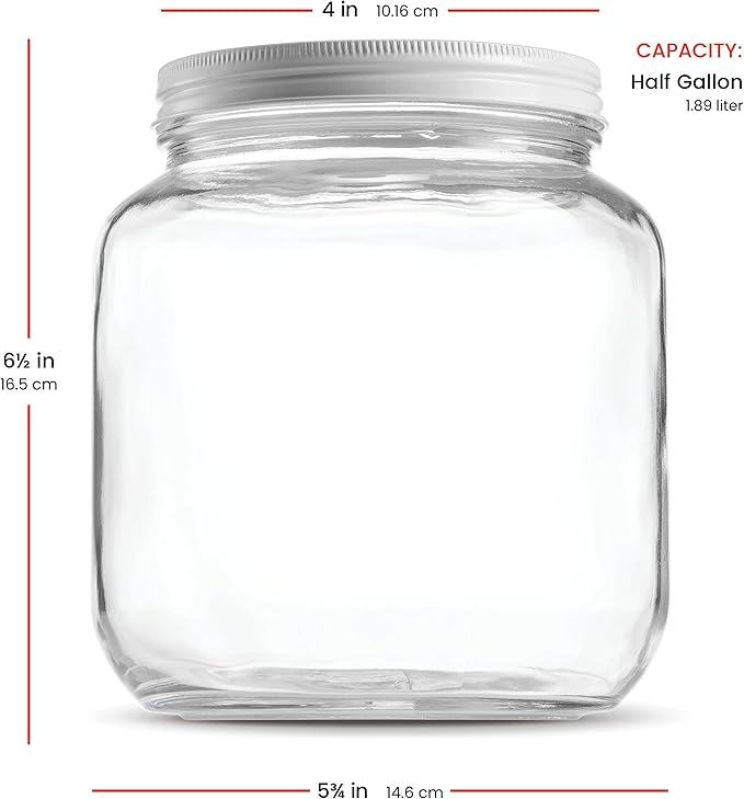 Paksh Novelty Wide Mouth Glass Mason Jar 64 Oz - 4 Pack - Wide Mouth, Airtight Lid, USDA Approved BPA-Free Dishwasher Safe Canning Jar for Fermenting, Sun Tea, Kombucha, Dry Food Storage, Clear