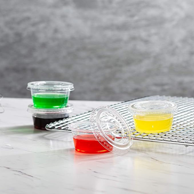 Zeml Portion Cups with Lids (2 Ounces, 100 Pack) | Disposable Plastic Cups for Meal Prep, Portion Control, Salad Dressing, Jello Shots, & Medicine | Small Plastic Condiment Container