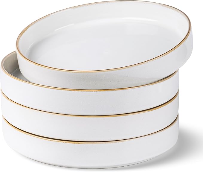 GBhome 9'' Large Ceramic Pasta Bowls, 32oz Stoneware Pasta Serving Bowls Set of 4 for Kitchen, Wide Bowls for Fruit,Pasta,Salad,Oatmeal,Meal, Microwave Safe, Pearl White