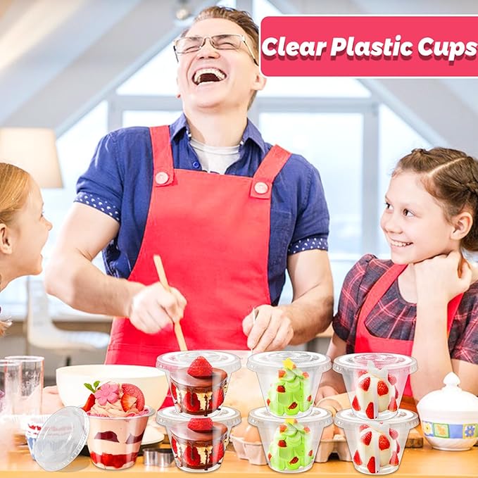 Szsrcywd 50 Pack 6 Oz Plastic Cups with Flat Lids,Clear Disposable Dessert Cup,Leakproof Party Containers for Fruit,Ice Cream,Cold Drinks,Mousse,Yogurt(No Hole)
