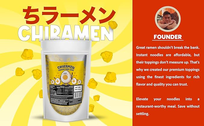 CHIRAMEN Dried Egg Ramen Toppings – Freeze Dried Scrambled Egg Pieces for Instant Noodles, Cup Ramen, Fried Rice & Soups – Easy Protein Add-On for Quick Meals
