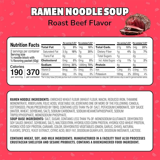 Maruchan Ramen Noodle Soup, Roast Beef Flavor – Japanese-Style Instant Noodles, Quick & Easy Meal for Kids, Students and Busy Families – 3 Oz. (24 Pack)