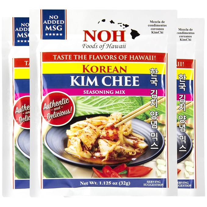 NOH Korean Kim Chee Seasoning Mix, 1.125 oz Packet (Pack of 3) - Authentic and Delicious Korean Kimchee Base, Ideal for Napa Cabbage, Turnips, Kimchi Cucumbers, and More - No Added MSG - Made in USA