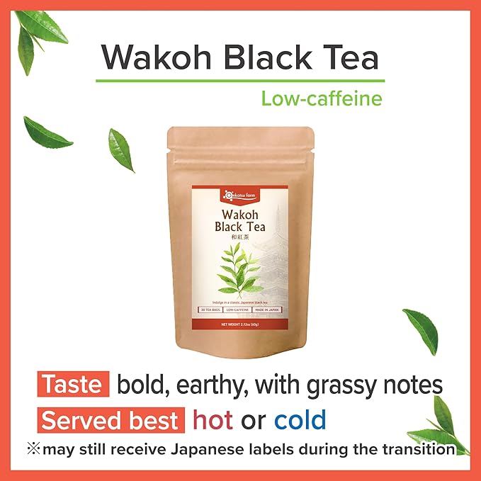 Onkatsu Farm Japanese Wakoh Black Premium Tea Bags, Bold Earthy Flavor, Hot or Iced, 30 Total Tea Bags