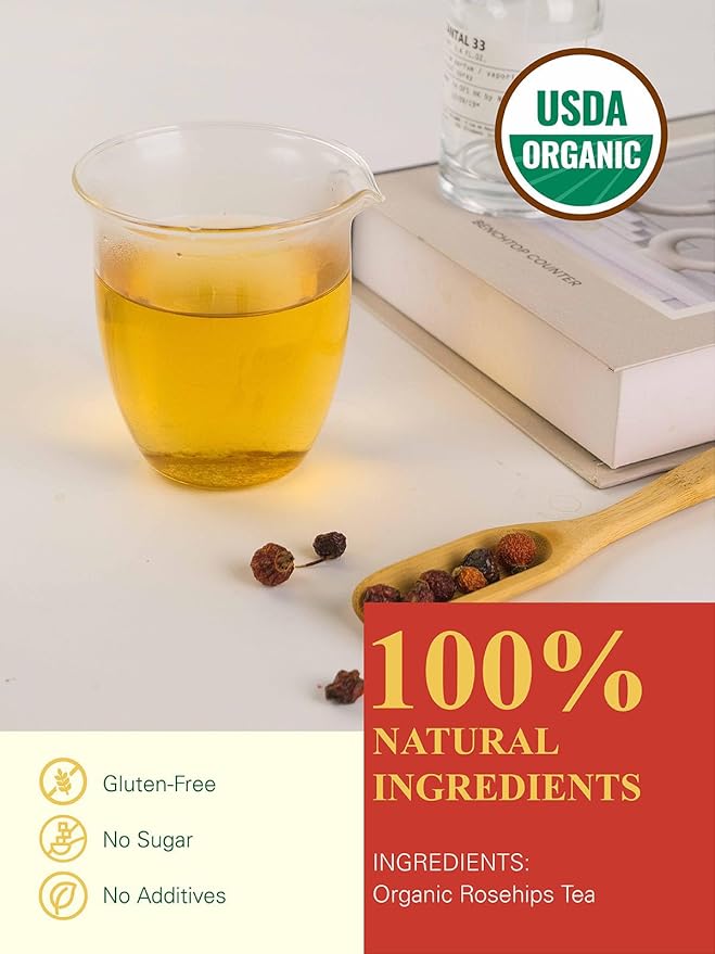 GLDNT Organic Rosehips Tea, Premium Dried Organic Rose Hips Tea Loose Leaf, Fruity Flavor and Aroma, Whole, Caffeine Free, 16oz