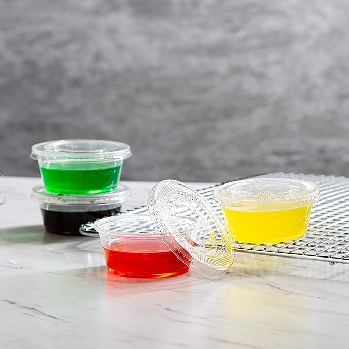 Zeml Portion Cups with Lids (3.25 Ounces, 100 Pack) | Disposable Plastic Cups for Meal Prep, Portion Control, Salad Dressing, & Medicine | Small Plastic Condiment Container