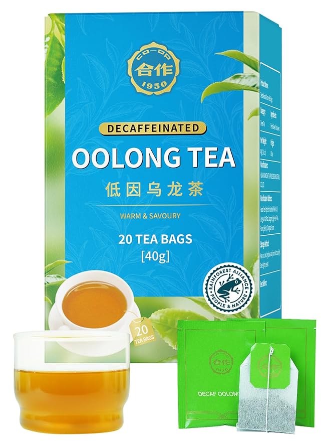 CO-OP 1950 Decaf Oolong Tea Bags, Naturally Decaffeinated Oolong Tea, Smooth Floral Aroma, for Day & Night, Individually Wrapped, 20 Count
