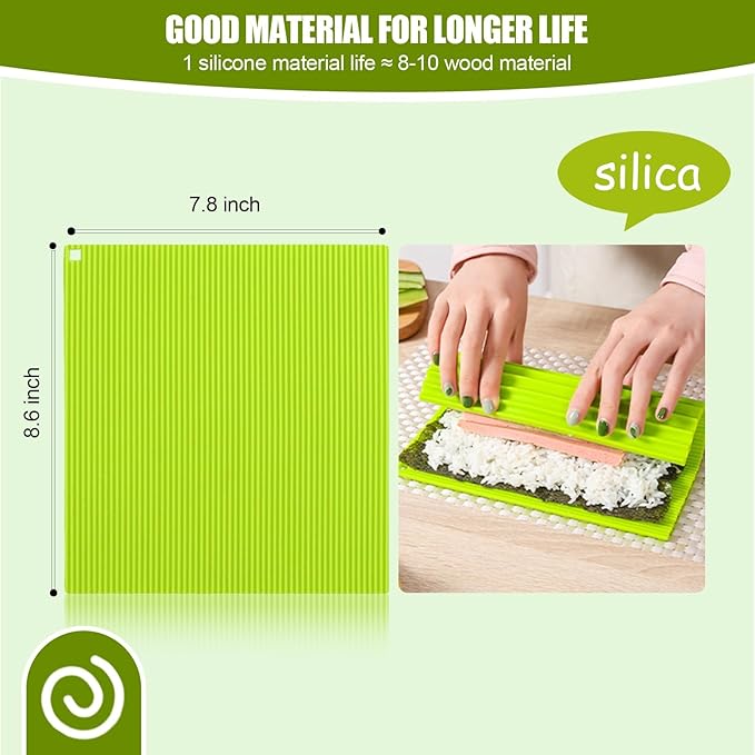 Premium Silicone Sushi Making Kit, 8.6x7.8 Inch Non-Slip Sushi Rolling Mat for Beginners & Kids, Food-Grade DIY Sushi Roller with Easy-Clean Design, Sushi Accessories for Home Kitchen