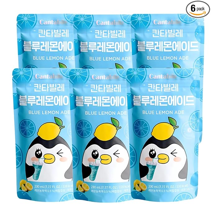 Cantabile Korean Convenience Store Pouch Drink Ready-to-Drink Refreshing Beverage Imported from Korea (6 Pack, Blue Lemon Ade)