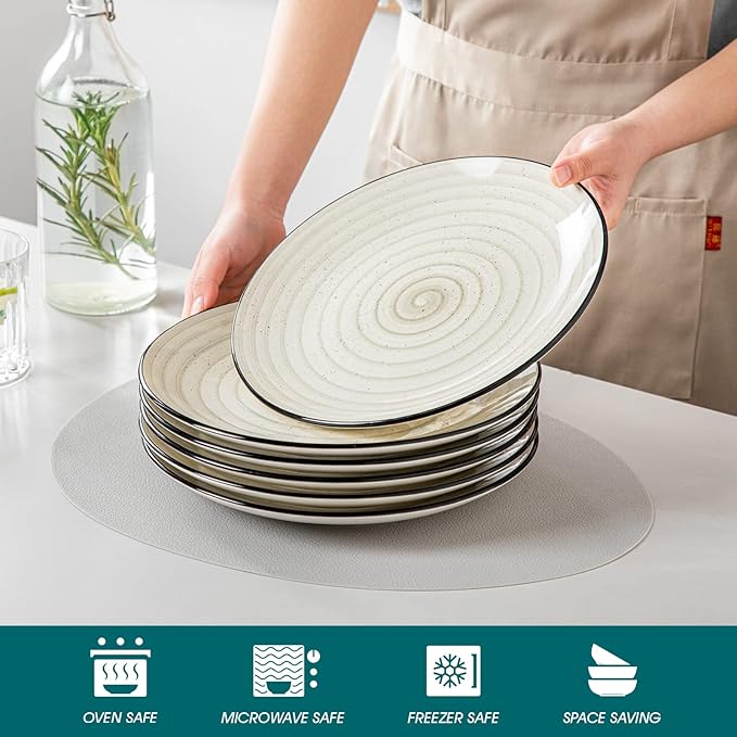 vancasso Bonbon Dinner Plates Set of 6, 10.5 Inch Ceramic Dinner Pasta Plates,Large Dinnerware Plate for Kitchen, Microwave & Dishwasher Safe Serving Bowls, Beige