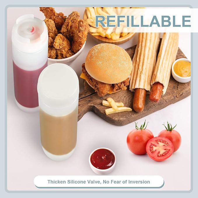 Sabary 3 Pcs 16 oz Inverted Plastic Squeeze Bottles, Refillable Tip Large Valve Dispenser Condiment Squeeze Bottle for Sauces Ketchup Sour Cream Self Sealing Syrup Dispenser for Restaurants (White)