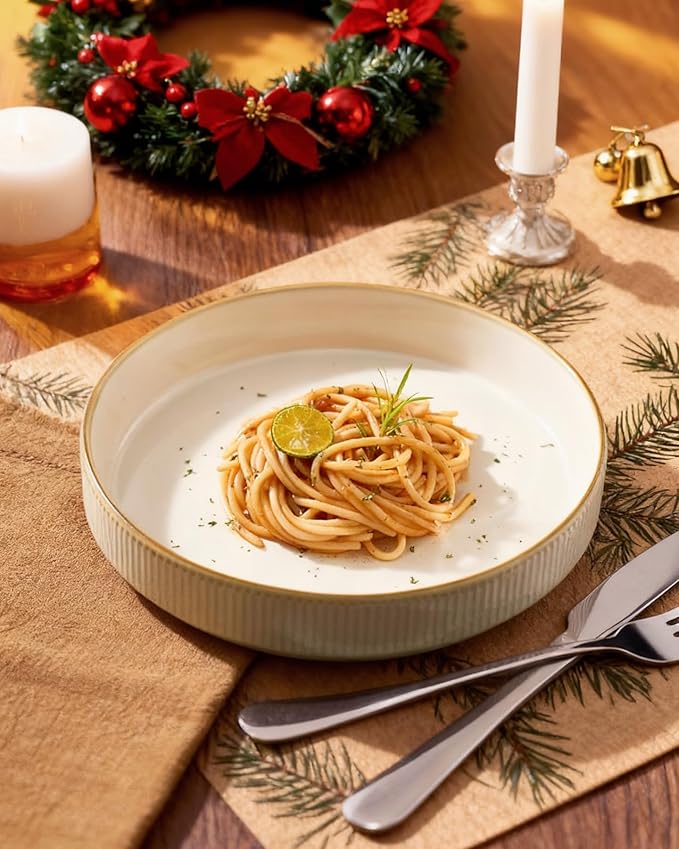 famiware Star 7.5" Pasta Bowls Set, Salad Bowl Set of 6, Double Reactive Glaze, Stackable, Perfect for Your Friend for Housewarming, Thanksgiving, Christmas, White