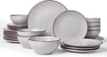 Famiware Venus Plates and Bowls Sets with Trim, 24 Pieces Speckled Stoneware Dinnerware Set for 8, Matte Light Gray - Microwave & Dishwasher Safe, Modern Minimalist, Dishes for Everyday & Formal Use