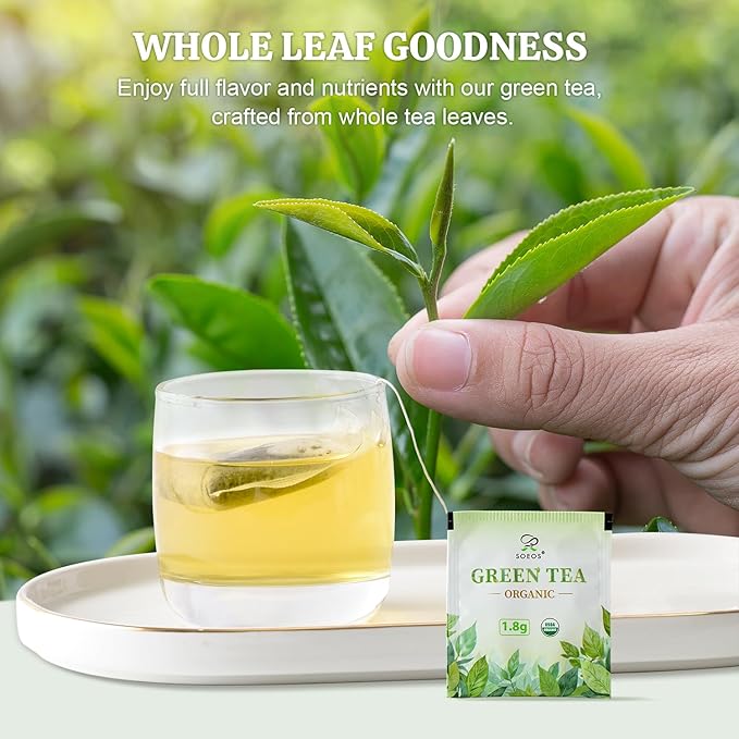 Soeos Organic Green Tea, 100 Tea Bags (Pack of 1), Caffeinated, Fresh and Healthy Green Tea, 6.3 Ounce