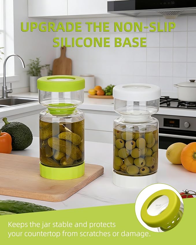 ZENS Pickle Jar with Strainer Flip, 37 oz Hourglass Pickle Juice Separator Container, Airtight Leakproof Lid, 2 Pack Pickling Jars for Olive, Jalapeno Container-Dual Wet-Dry Design