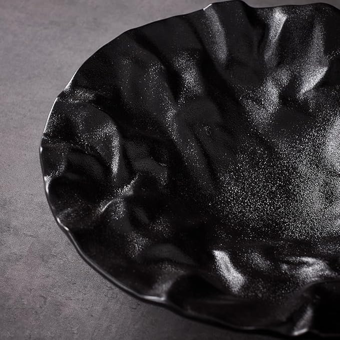 Irregular Shape Ceramic Serving Plate and Appetizer Plate, 2 Pieces Set, 11" & 9" Plates, Elevate Dining Experience (Black, 11" & 9")