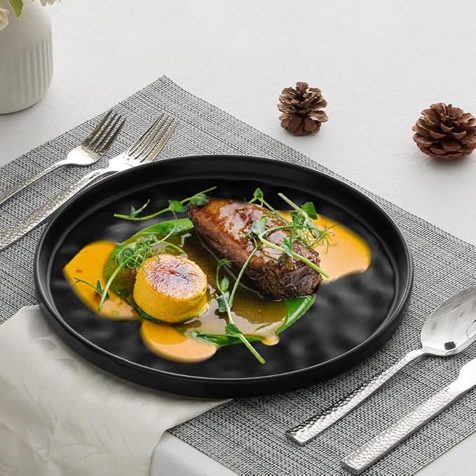 LIANYU 10.2 Inch Dessert Plates of 4, Kitchen Ceramic Dinner Plates Set, Dinnerware Serving Dishes Set, Dinnerware Salad Appetizer Plates for Microwave Dishwasher Oven, Chip Resistant, Obsidian Black