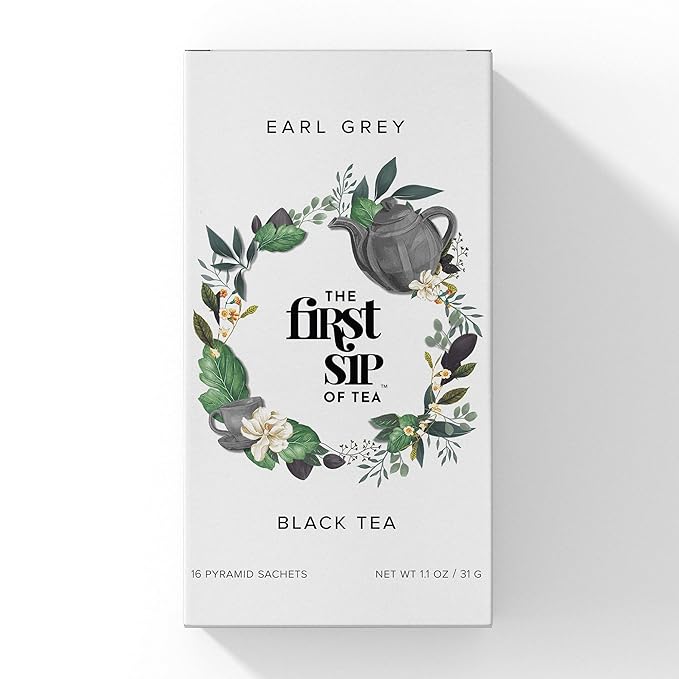 Earl Grey Tea Bags, Pure Bergamot Oil, Caffeinated Black Tea w/Subtle Citrus, Natural - 16 Cups | The Spice Hut, First Sip