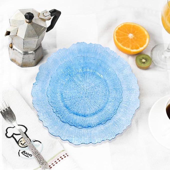 U-QE 60PCS Clear Blue Plates - Blue Plastic Fathers Day Plates Disposable&Reusable - Heavy Duty Plastic Plate for Fathers Day, Party&Wedding Including 30 Dinner Plate 10" & 30 Appetizer Plate 7"
