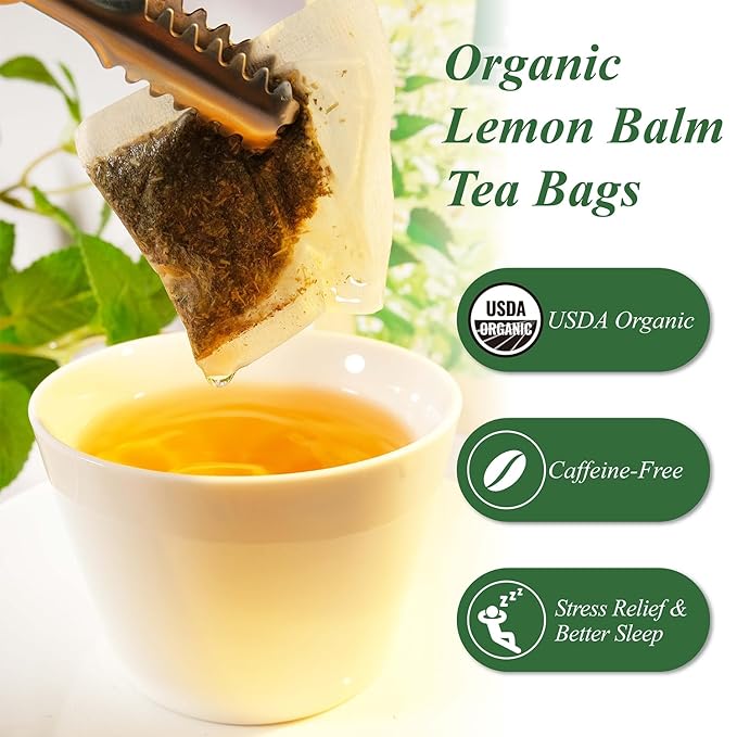 WT WEETEE Organic Lemon Balm Tea Bags 100 Counts, Pure Herbal Tea for Daily Reset, Caffeine-Free & Clean Taste