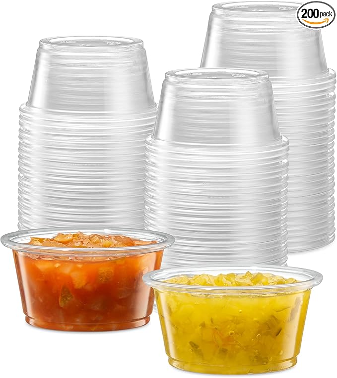 ELEGANT DISPOSABLES [2 oz - 200 Cups Clear] Diposable Plastic Portion Cups No Lids, Small Mini Containers For Portion Controll, Jello Shots, Meal Prep, Sauce Cups, Condiments, Medicine,