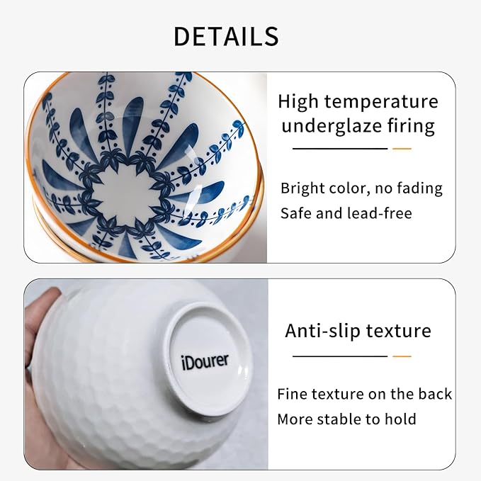 Ceramic Plates and Bowls Set, Japanese Style Dinnerware Set with Gift Box - Blue and White - 4 Rice Bowls and 2 Pasta Bowls - Kitchen Gifts for Women