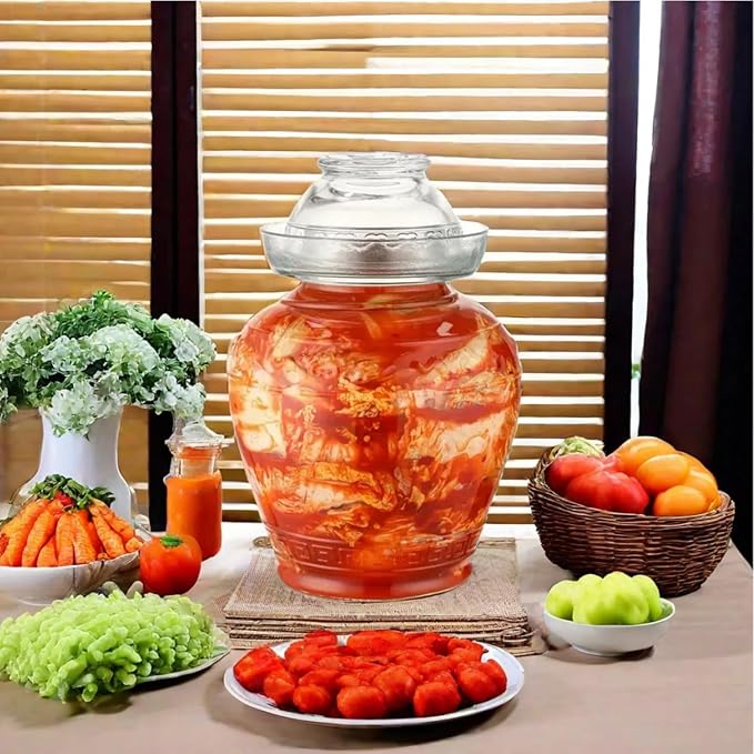 2.5 Liter Canning Jar Pickle Jar Glass Jar with Lid, Fermentation Kombucha Jar Crock with Water Seal for Making Pickles, Kimchi, Sauerkraut, Kombucha and Wine Brewing, Fermentation Kit