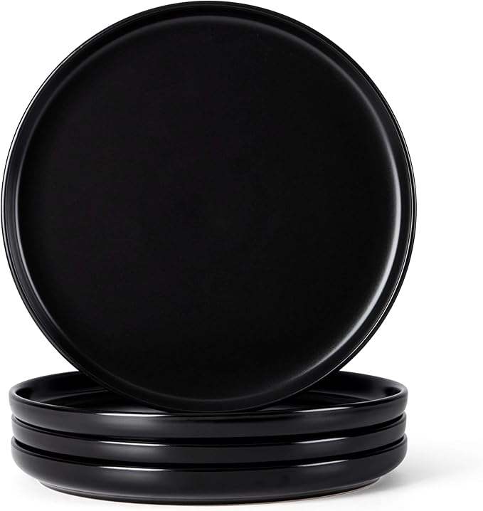 Herogo 4-Piece Stoneware Dinner Plates Set, 10.43" Ceramic Round Plate Set, Double Reactive Glaze Large Dinnerware Plates for Kitchen, Microwave, Oven and Dishwasher Safe, Matte Black