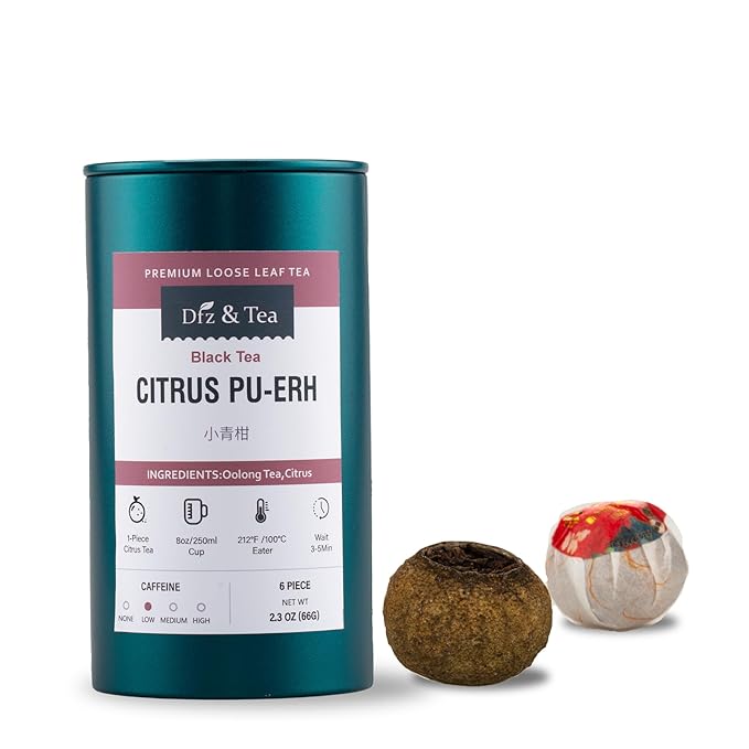 Dfz & tea Xinhui Citrus Puerh Tea,Chinese tea,Low Caffeinated,Make Hot or Cold,6 Piece, (2.3 Ounce)