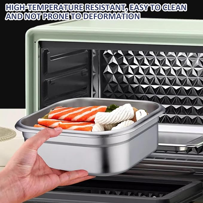 2PCS Kimchi Containers, 1.8L Stainless Steel Airtight Containers with Lids & Handle & Buckle Oven Safe for Roasting, Brining, Meal Prep, Storing