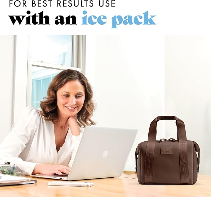 Fit & Fresh Remi Lunch Bag for Women Work – Neoprene Lunch Tote with Containers & Ice Pack, Reusable Meal Prep Lunch Box, Large Capacity, Machine Washable, Chocolate