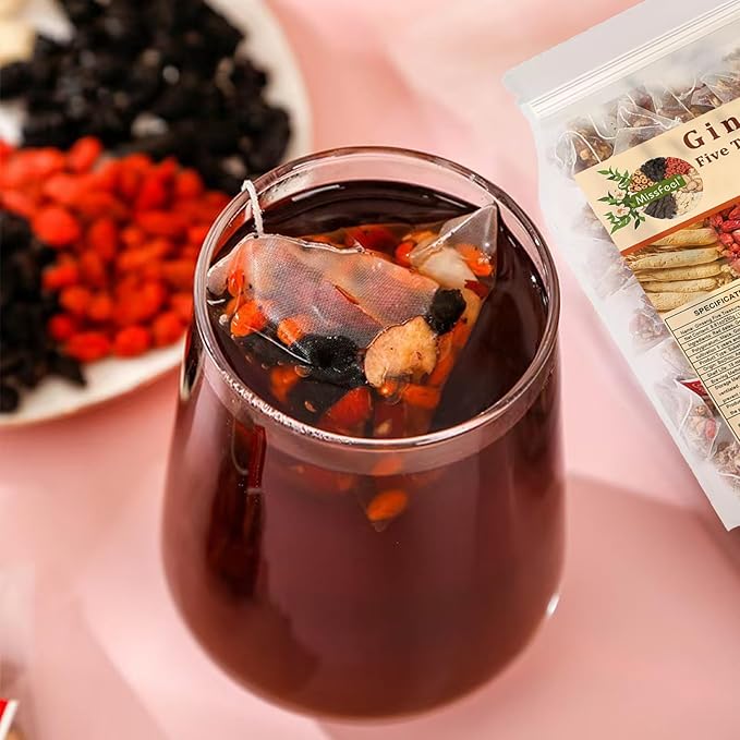 Ginseng Five Treasure Tea, Kidney Tea Formula Ginseng Six Treasure Red Date Natural Detox, Organic Chinese Herbal Kidney Cleanse for Men & Women (3 Bags 75 Pcs)