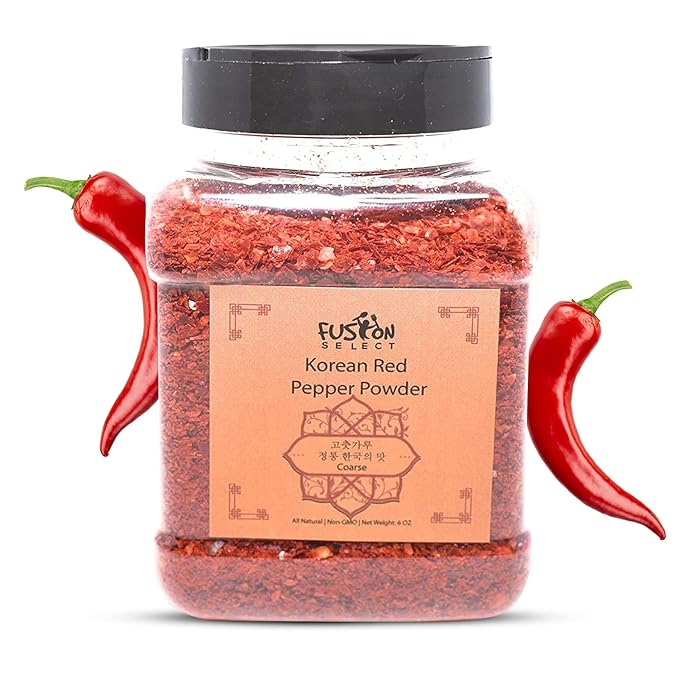 Fusion Select Korean Non-GMO Red Chili Pepper Flakes Powder, Gluten Free, Premium Gochugaru for Kimchi, Chicken, Pork, Fish, Vegetables Seasoning Korean BBQ Hot Pepper Coarse Powder Flakes 12 OZ