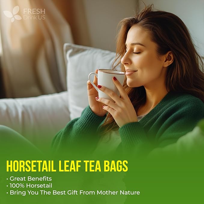 FreshDrinkUS, Premium 15 Horsetail Leaf Tea Bags, 100% Natural & Pure from Horsetail Loose Leaves Herbal Tea. Made with Natural Material Tea Bags. No Sugar, No Caffeine, No Gluten, Vegan.