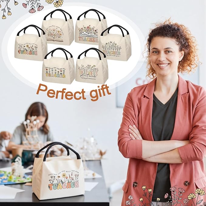 Teacher Appreciation Gifts Bulk Back to School Thank You Insulated Lunch Bags Teacher Reusable Lunch Bags Leakproof Totes End of Year Appreciation Gift for Men Women(12 Pcs,Floral)