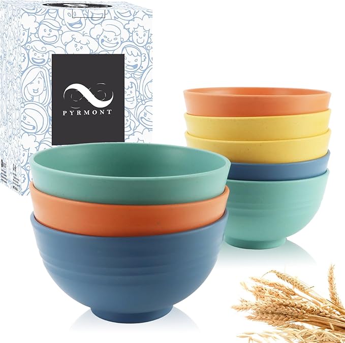 PYRMONT Wheat Straw Bowls Set of 8 Unbreakable Small Bowls 10 Oz Alternative Plastic Bowls Stackable Snack Bowls for Kitchen Dishwasher & Microwave Safe Cute Bowls for Candy,Smoothie-Multi