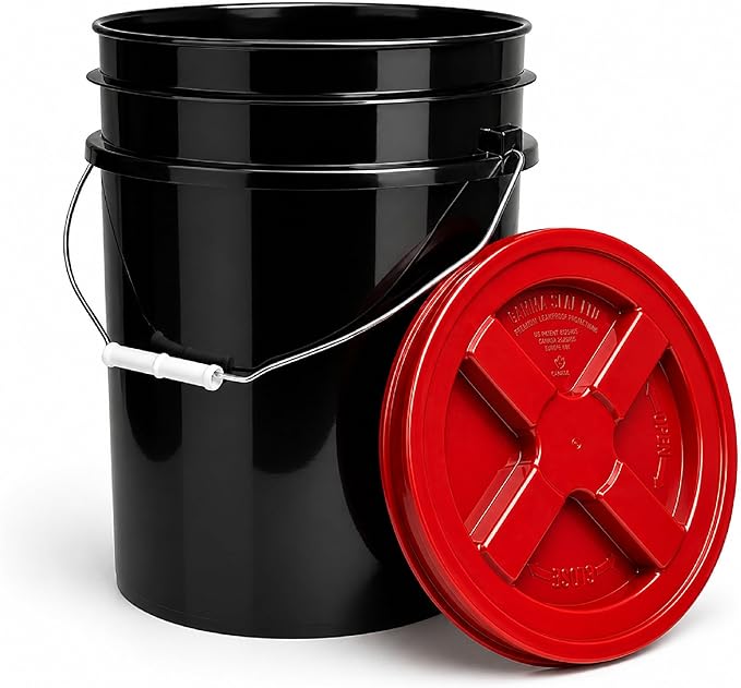 ePackageSupply 5 Gallon Bucket - Food Grade Bucket with Airtight Gamma Seal Screw-On Lid, BPA-Free, Heavy-Duty 90 Mil HDPE Plastic, Bulk Storage, Durable Container, Made in USA, Black/Red, 6 Packs