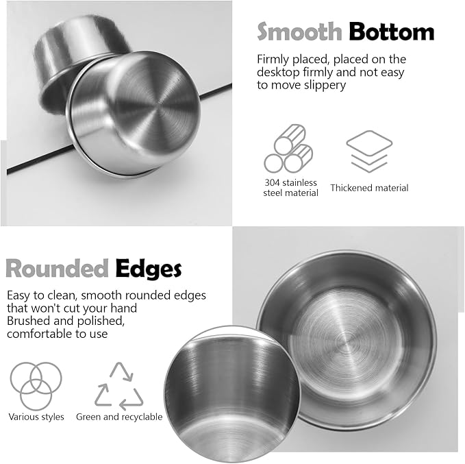 6 Pcs 2 oz Stainless Steel Dipping Sauce Cup, Mini Dip Bowls, Reusable Metal Condiment Cups Ramekins Containers for Ketchup Dressing Home Party Restaurant Kitchen, 2.3 Inches/5.8 cm (6PCS Silver)
