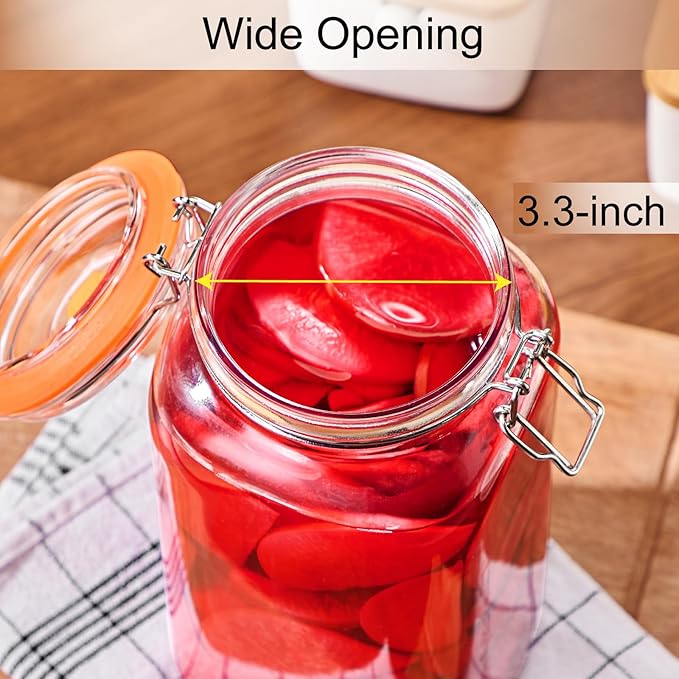 2 Liters Fermentation Jar, 64oz Glass Fermenting Jar for Making Sauerkraut, Kimchi, Pickles, Mead, Cider & More, Pack of 2