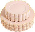 LIYH 60 Pcs Pink Plastic Plates with Gold Pink Plates Disposable Plate Set Includes 30 Dinner 10.25" and 30 Dessert Plate 7.5" for Baby Shower,Weddings,Parties,Birthday