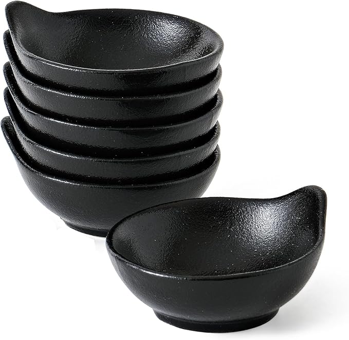 YJR Ceramic Side Dishes, Seasoning Dishes, Dipping Bowls - 4 Inch, for Ketchup Soy Sauce BBQ Party, Set of 6, Black