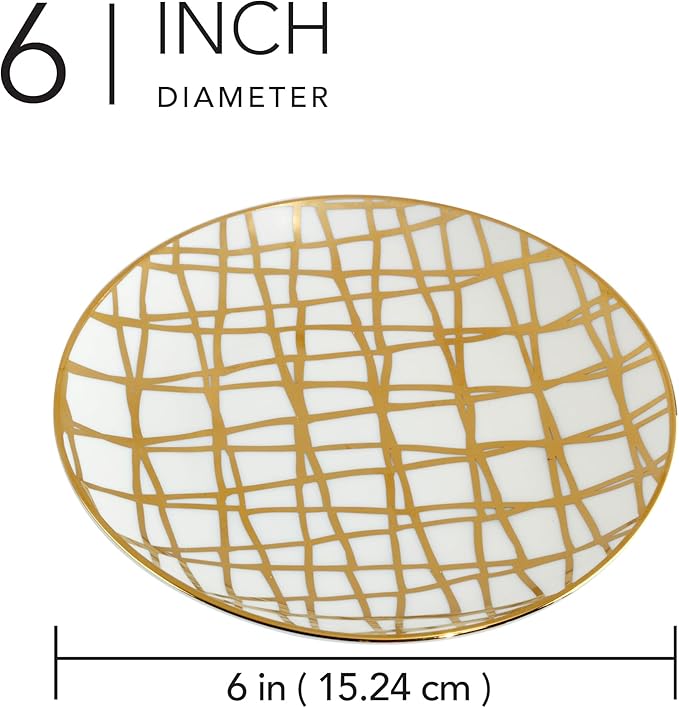 Certified International Matrix Gold Plated 6" Luncheon/Canape Plates, Set of 6 Assorted Designs